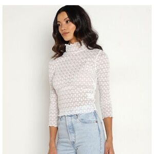 NWT For Love and Lemons Tracy Turtleneck Long-sleeve Lace Crop